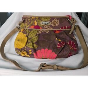 Spartina 449 Daufuskie Island Floral Crossbody Linen and Leather Handbag Purse